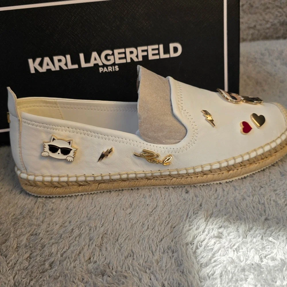 Karl Lagerfeld Womens MICHAELA Metal Embellished Espadrilles Shoes Sz‎ 10 NIB